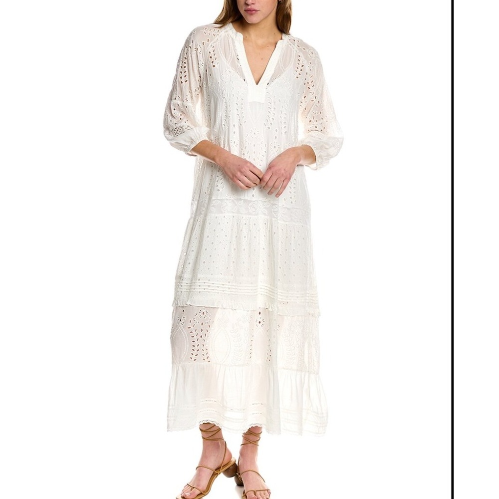 Johnny Was Yvette Tiered Midi Dress In Antique White sz M